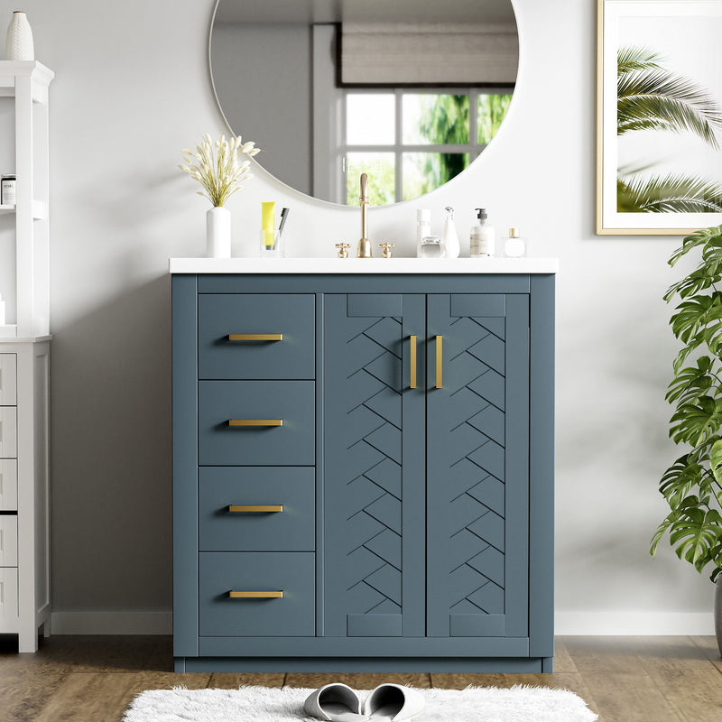 Ceramic Sink Combo, Freestanding Vanity Set With 3 Drawers & Soft Closing Doors
