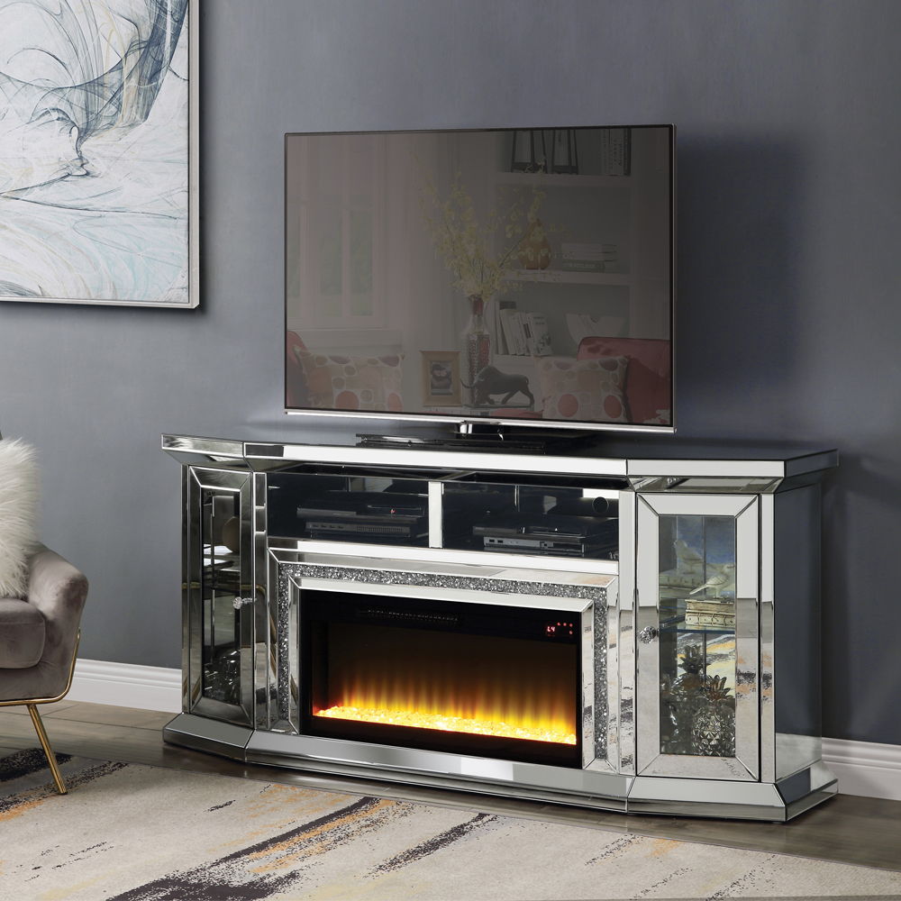 Noralie - 32" TV Stand With Fireplace & LED - Mirrored & Faux Diamonds - Urban Living Furniture (Los Angeles, CA)