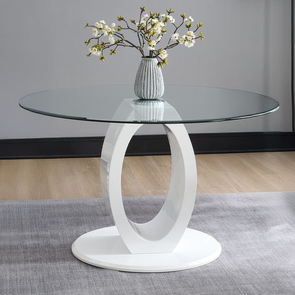 Larry - Glass Top Round Dining Table - White High Gloss - Urban Living Furniture (Los Angeles, CA)