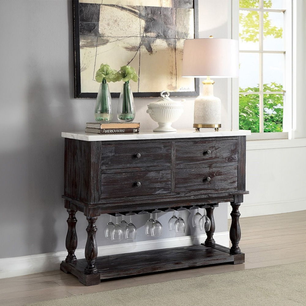 Gerardo - Server - White Marble Top & Weathered Espresso - Urban Living Furniture (Los Angeles, CA)