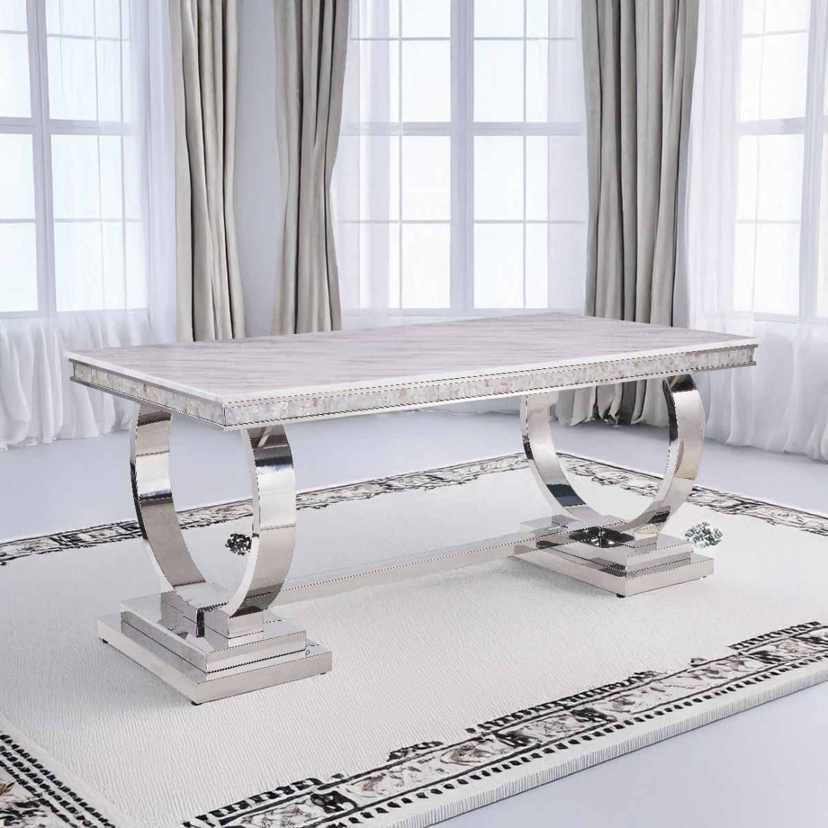 Zander - Dining Table - White Printed Faux Marble Top & Mirrored Silver - Urban Living Furniture (Los Angeles, CA)