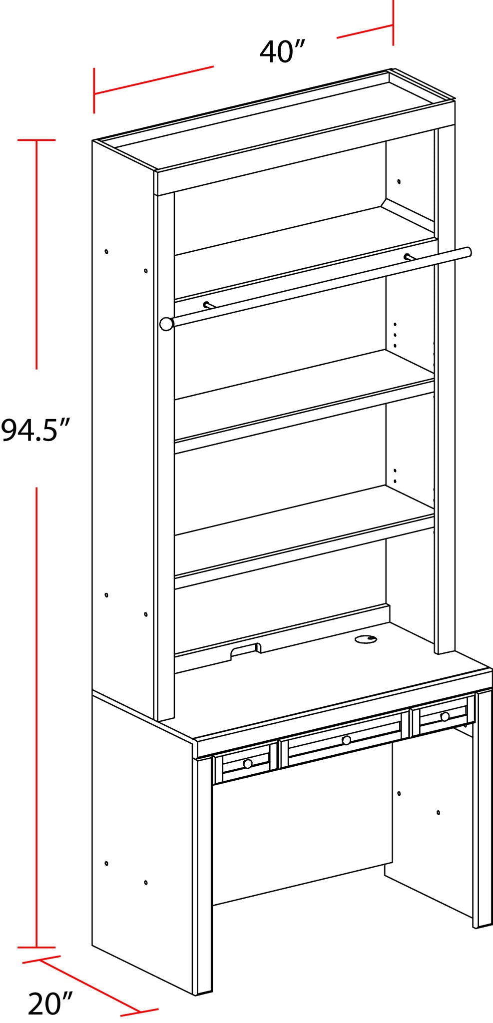 Catalina - Library Desk And Hutch - Cottage White