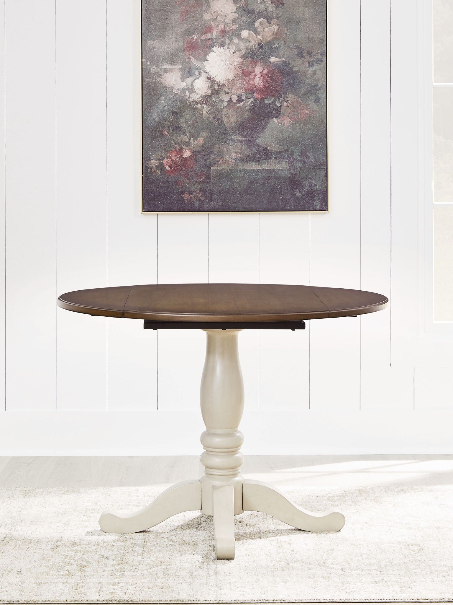 Wirloni - Round Dining Room Drop Leaf Table - Antique White / Brown - Urban Living Furniture (Los Angeles, CA)