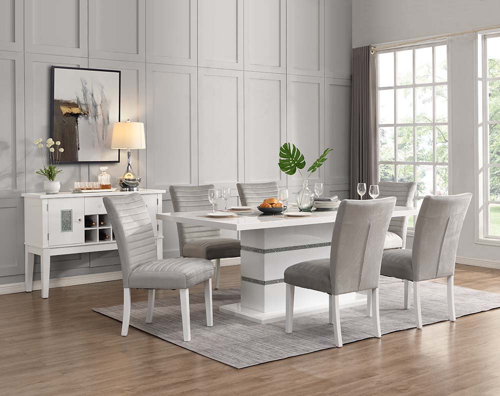 Elizaveta - Dining Table With Pedestal Base - Faux Crystal Diamonds & White High Gloss - Urban Living Furniture (Los Angeles, CA)