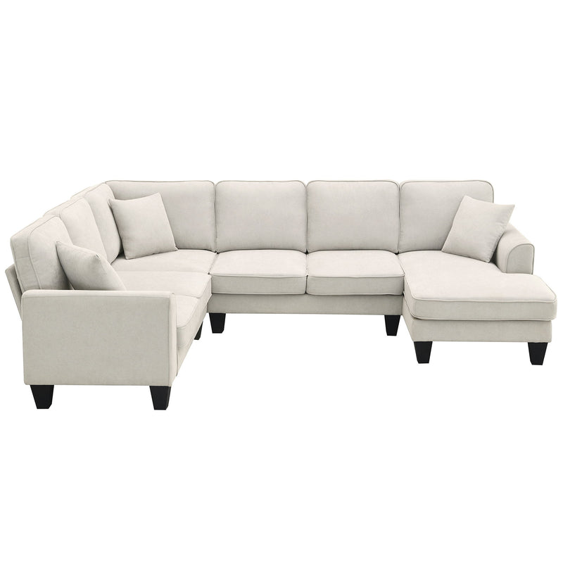 Modern U Shape Sectional Sofa, 7 Seat Fabric Sectional Sofa Set With 3 Pillows Included For Living Room, Apartment, Office - Urban Living Furniture (Los Angeles, CA)
