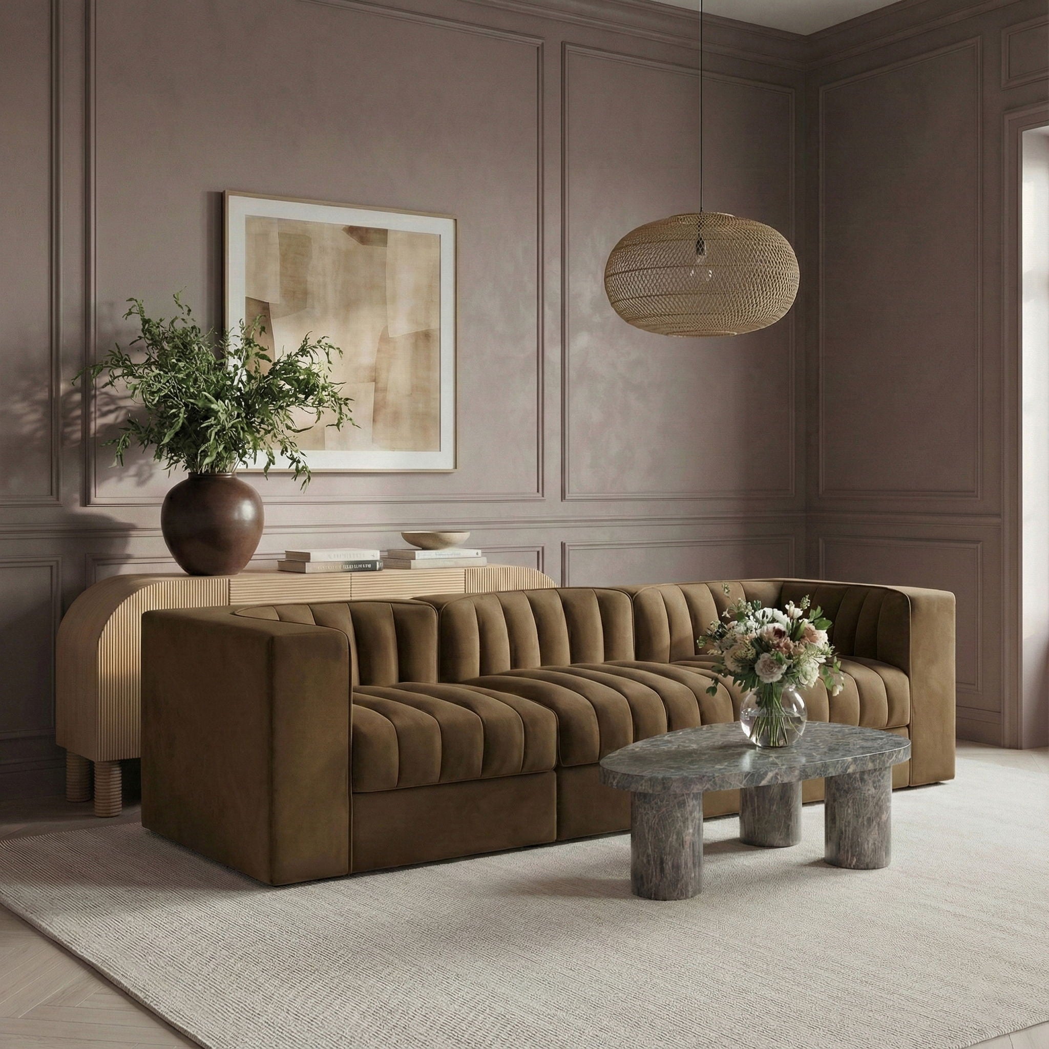 Rummi - Velvet Performance Fabric Upholstered 3 Piece Modular Sofa - Urban Living Furniture (Los Angeles, CA)