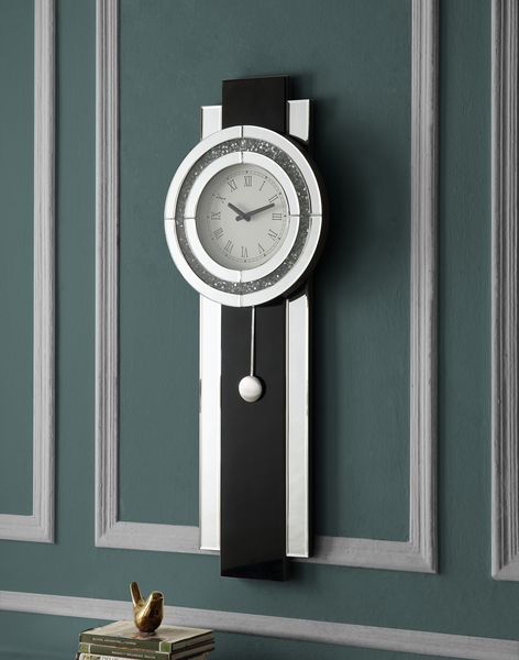 Noralie - Wall Clock - Black, Mirrored & Faux Diamonds - Urban Living Furniture (Los Angeles, CA)