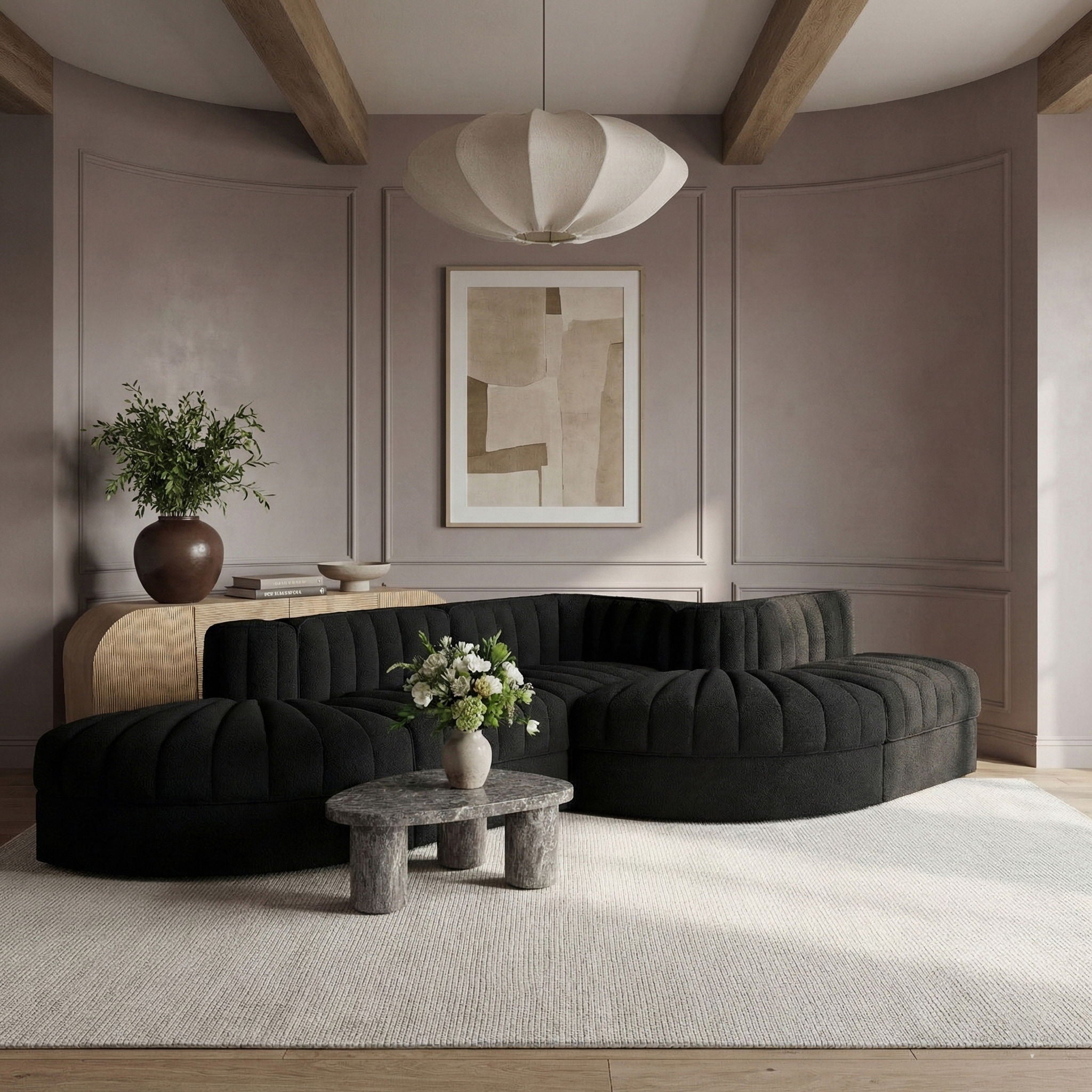 Rummi - Rounded Velvet Performance Fabric Upholstered 5 Piece Modular Sectional - Urban Living Furniture (Los Angeles, CA)