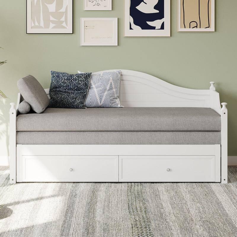 Daybed With Extended Pop Up Trundle And Storage Drawers