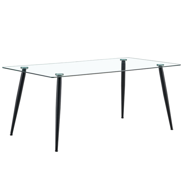 Modern Rectangular Glass Dining Table For 4 - 6 People With Tempered Glass Countertop