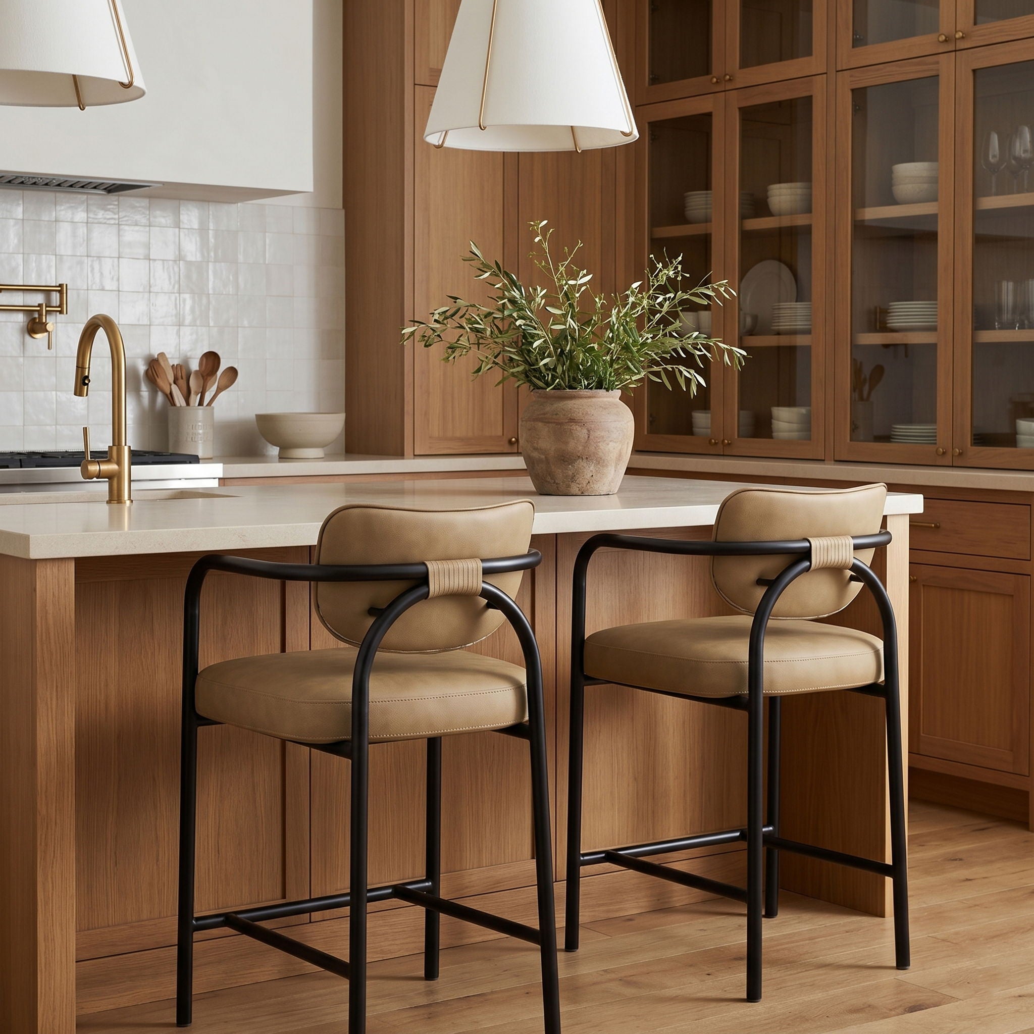 Serava - Faux Leather Upholstered Bar Stool - Tan - Urban Living Furniture (Los Angeles, CA)