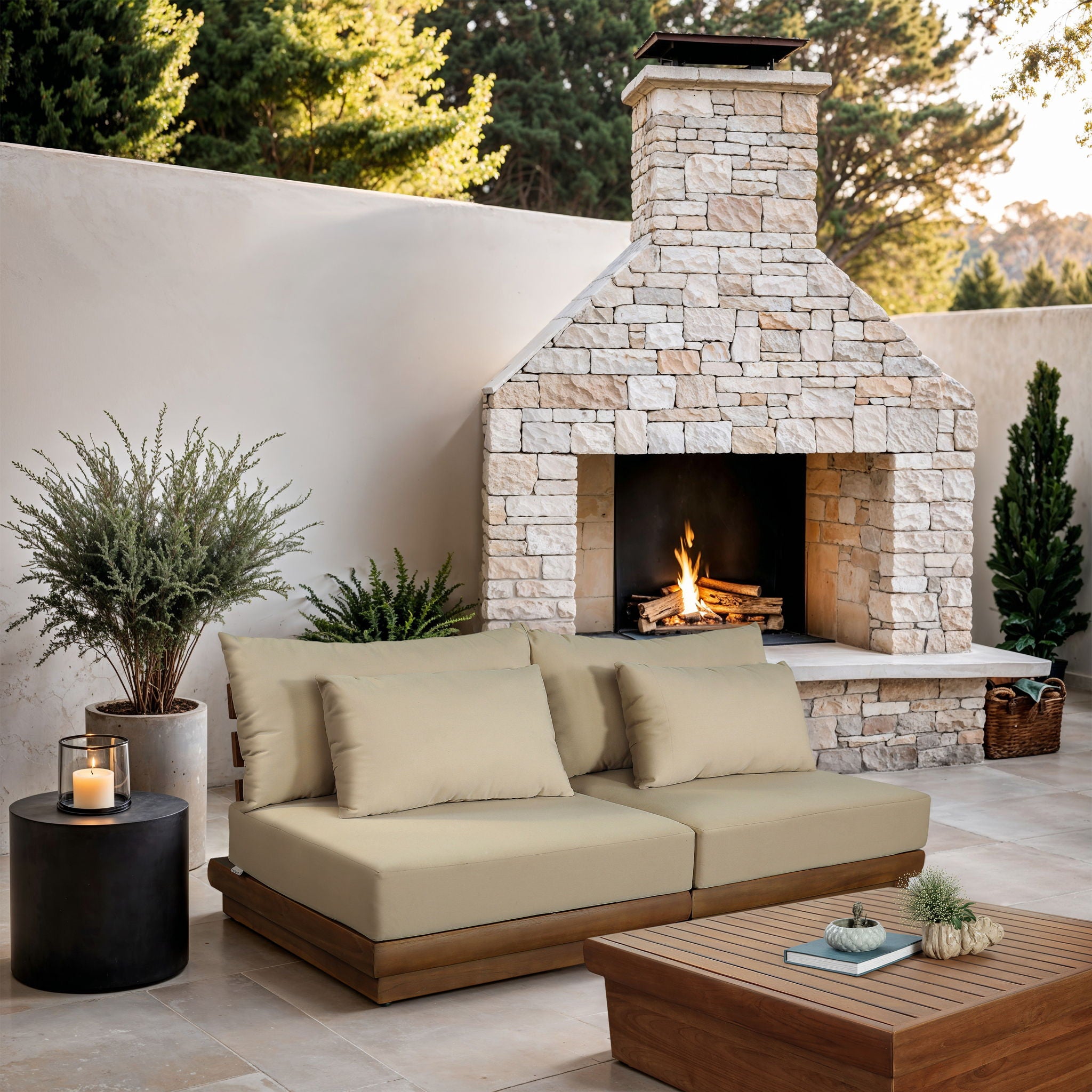 Mirella - 2 Piece Water Resistant Fabric 74" Upholstered Outdoor Patio Modular Armless Loveseat - Urban Living Furniture (Los Angeles, CA)