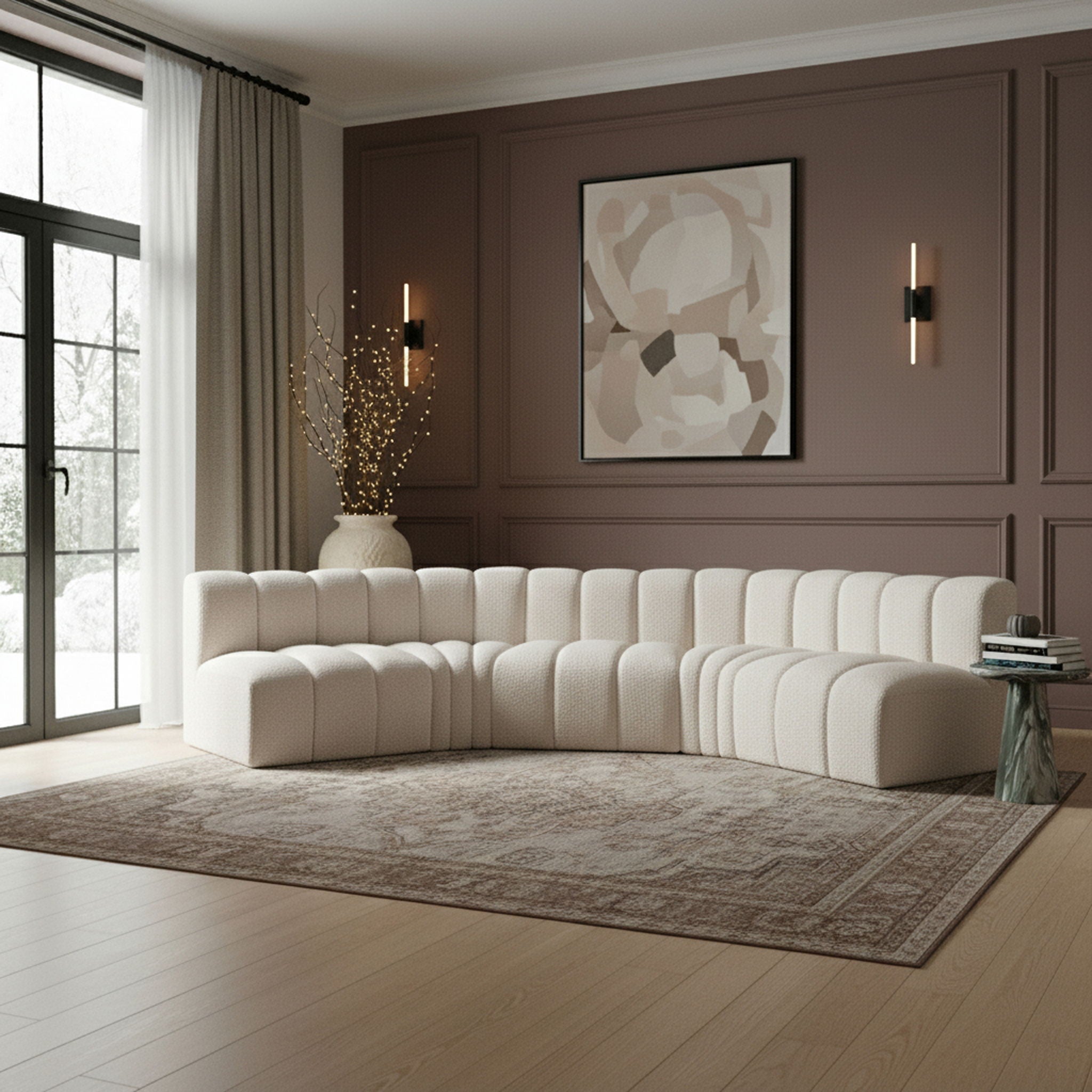 Arc - Boucle Fabric 5 Piece U-Shaped Modular Sofa