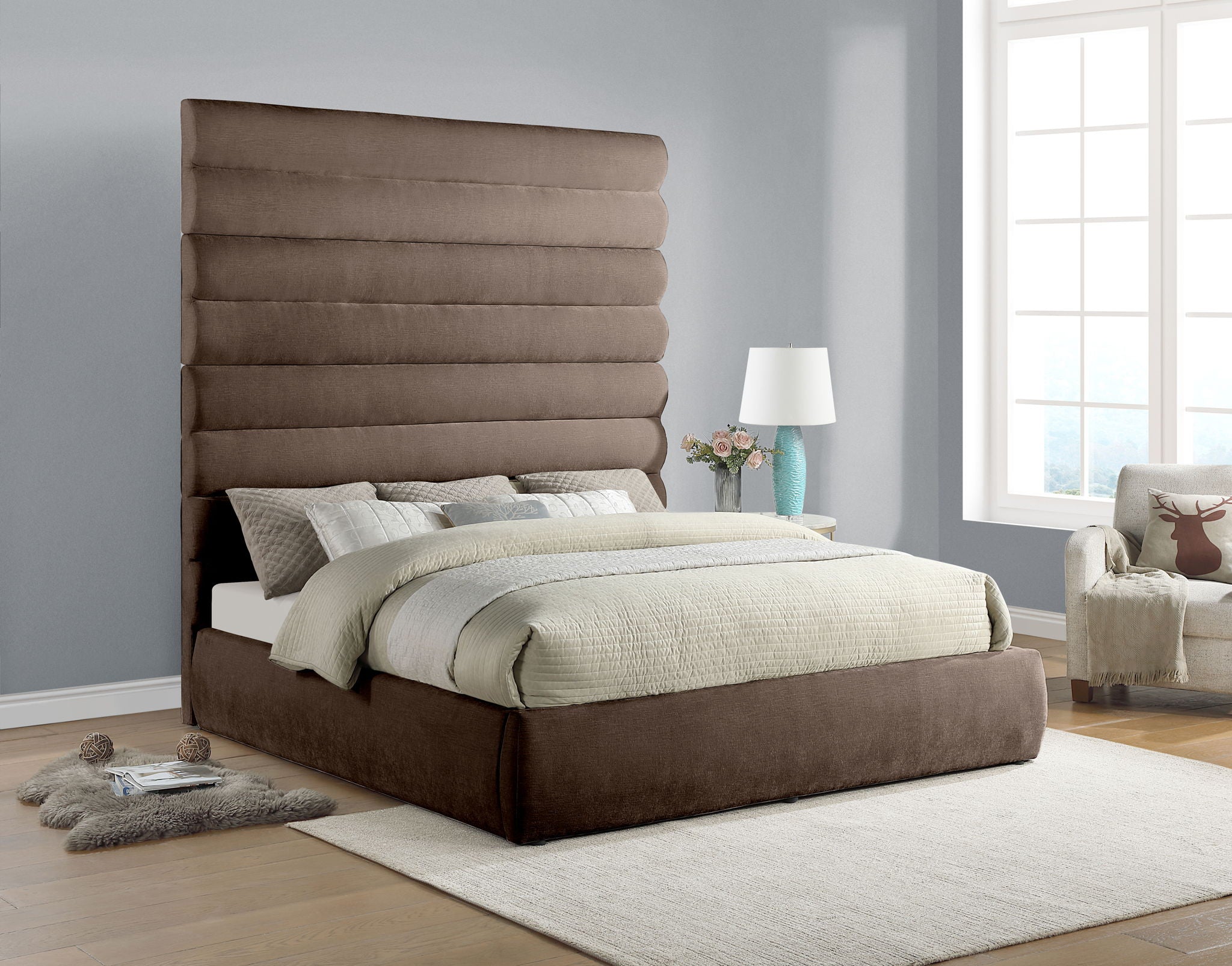 Adam - Chenille Fabric Bed With 89" Headboard