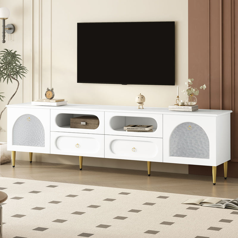Retro TV Stand With 6 Metal Legs, 2 Cabinets, 4 Drawers And Anti-Tip Device