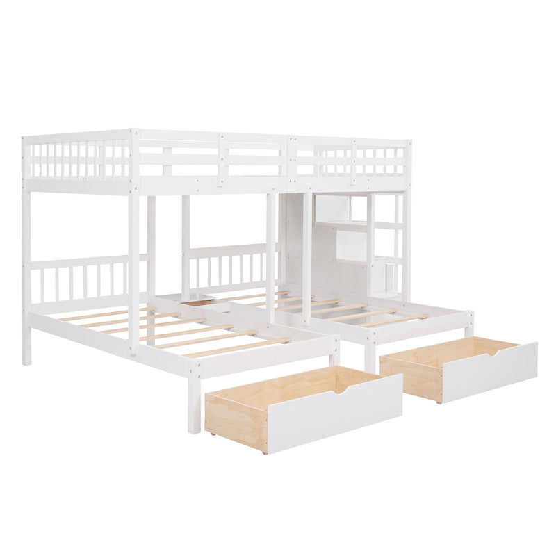 Multifunctional Triple Bunk Bed With Drawers And Guardrails
