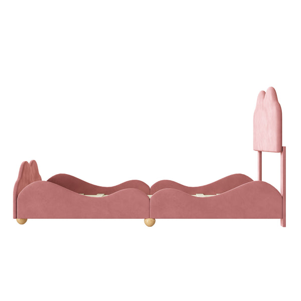 Twin Size Upholstered Platform Bed With Cloud Shaped Board - Dark Pink