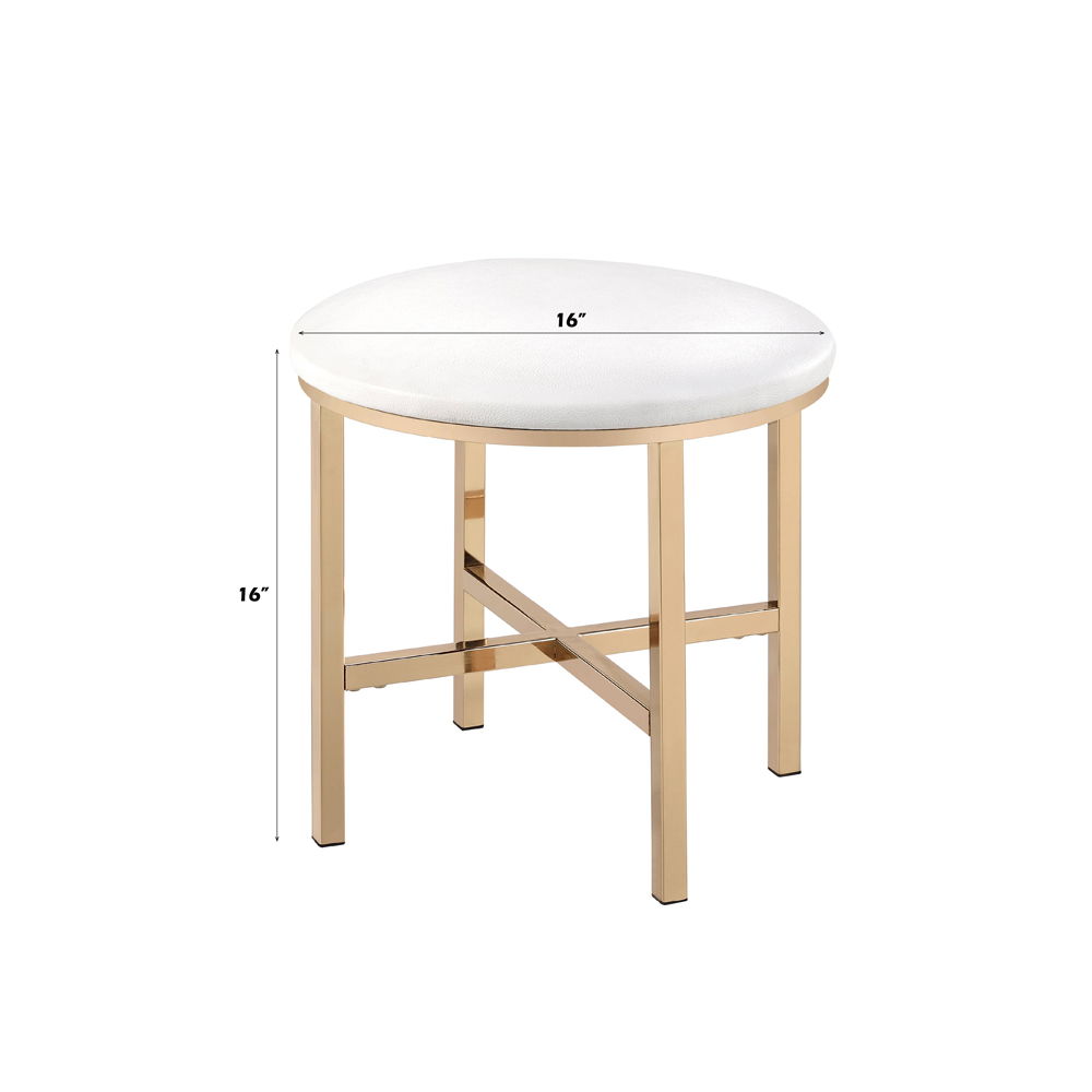 Midriaks - Mirror & Stool - Synthetic Leather , White & Gold - Urban Living Furniture (Los Angeles, CA)