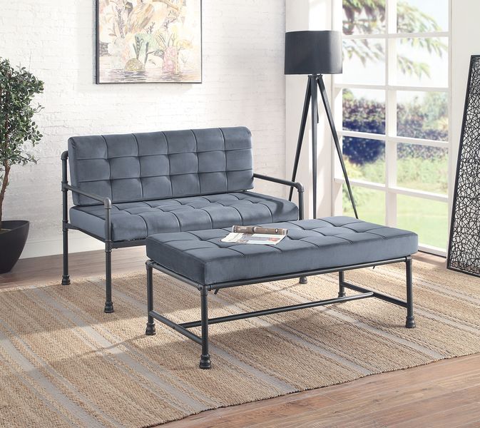 Brantley - Bench - Gray Velvet & Sandy Gray Finish - Urban Living Furniture (Los Angeles, CA)