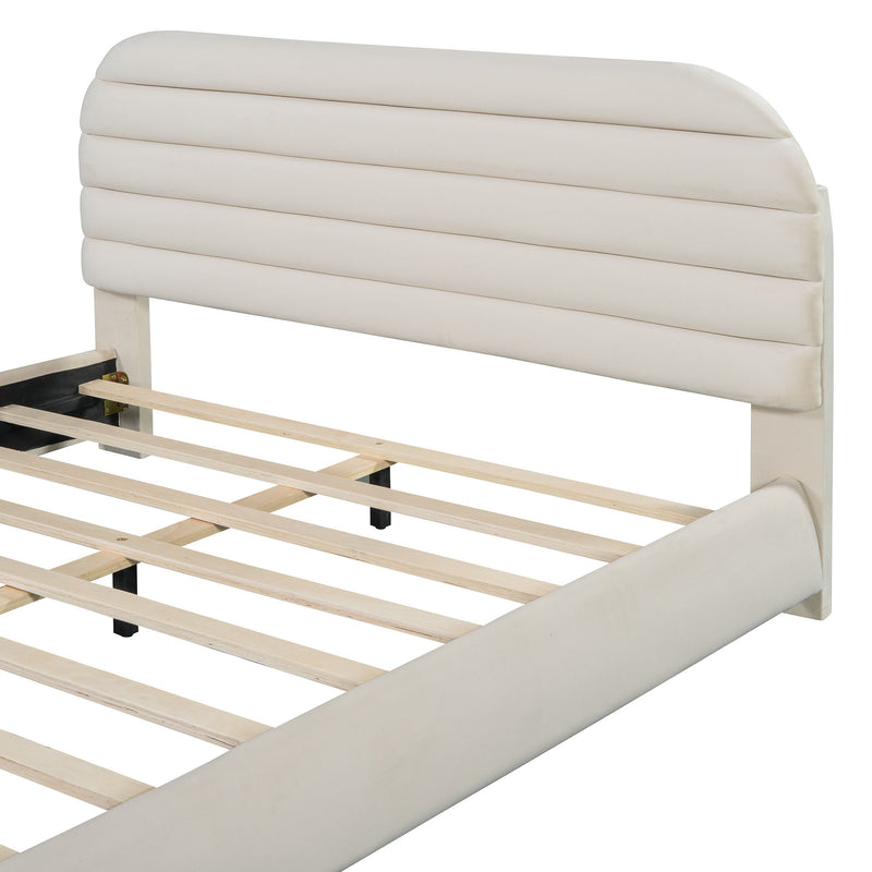 Upholstered Platform Bed Frame And Stylish Curve Shaped Design
