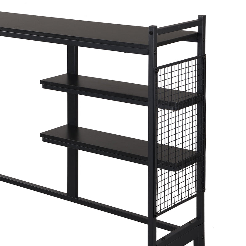 Daybed With Movable Desk, Grid, Shelves And Clothes Hanger