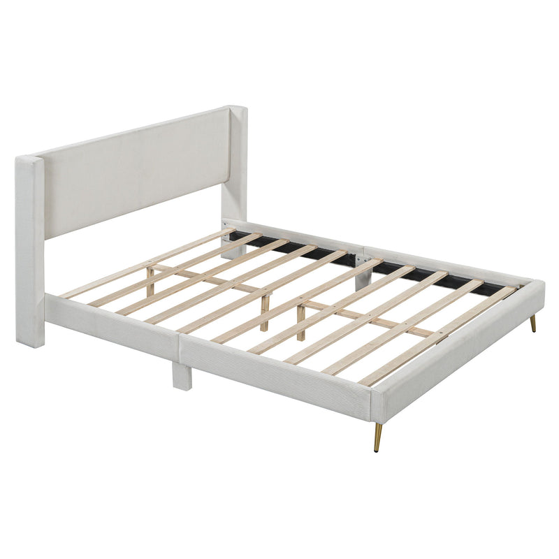 Platform Contemporary Bed With Legs And Upholstered Headboard