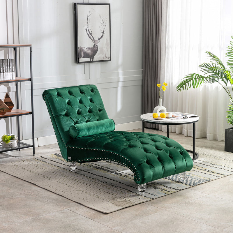 Velvet Chaise Lounge Indoor, Button Tufted Upholstered Chaise Lounge Chair With Pillow