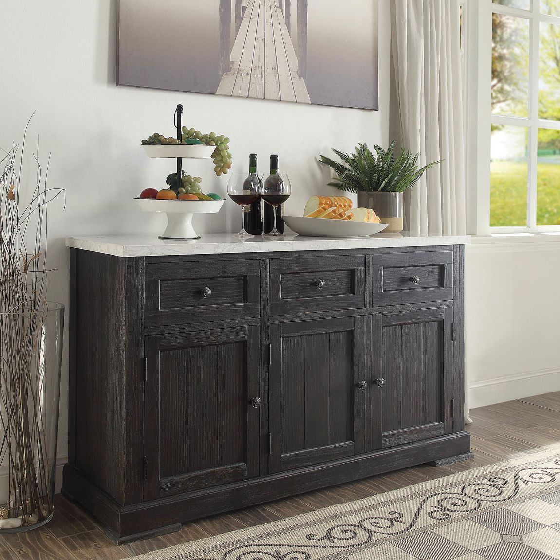 Nolan - Server - White Marble & Salvage Dark Oak - Urban Living Furniture (Los Angeles, CA)