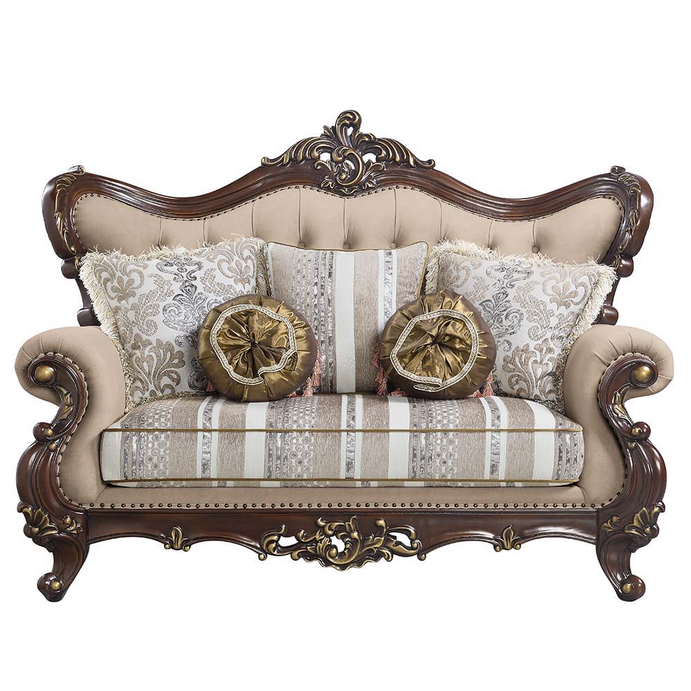 Ragnar - Loveseat With 5 Pillows - Light Brown Linen & Cherry - Urban Living Furniture (Los Angeles, CA)