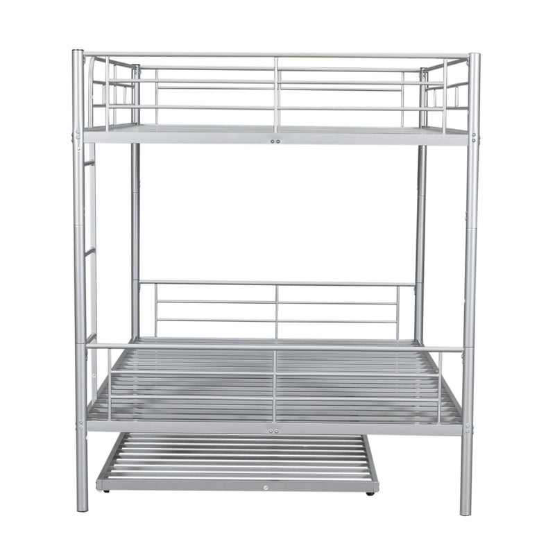 Full Over Full Metal Bunk Bed With Trundle - Silver