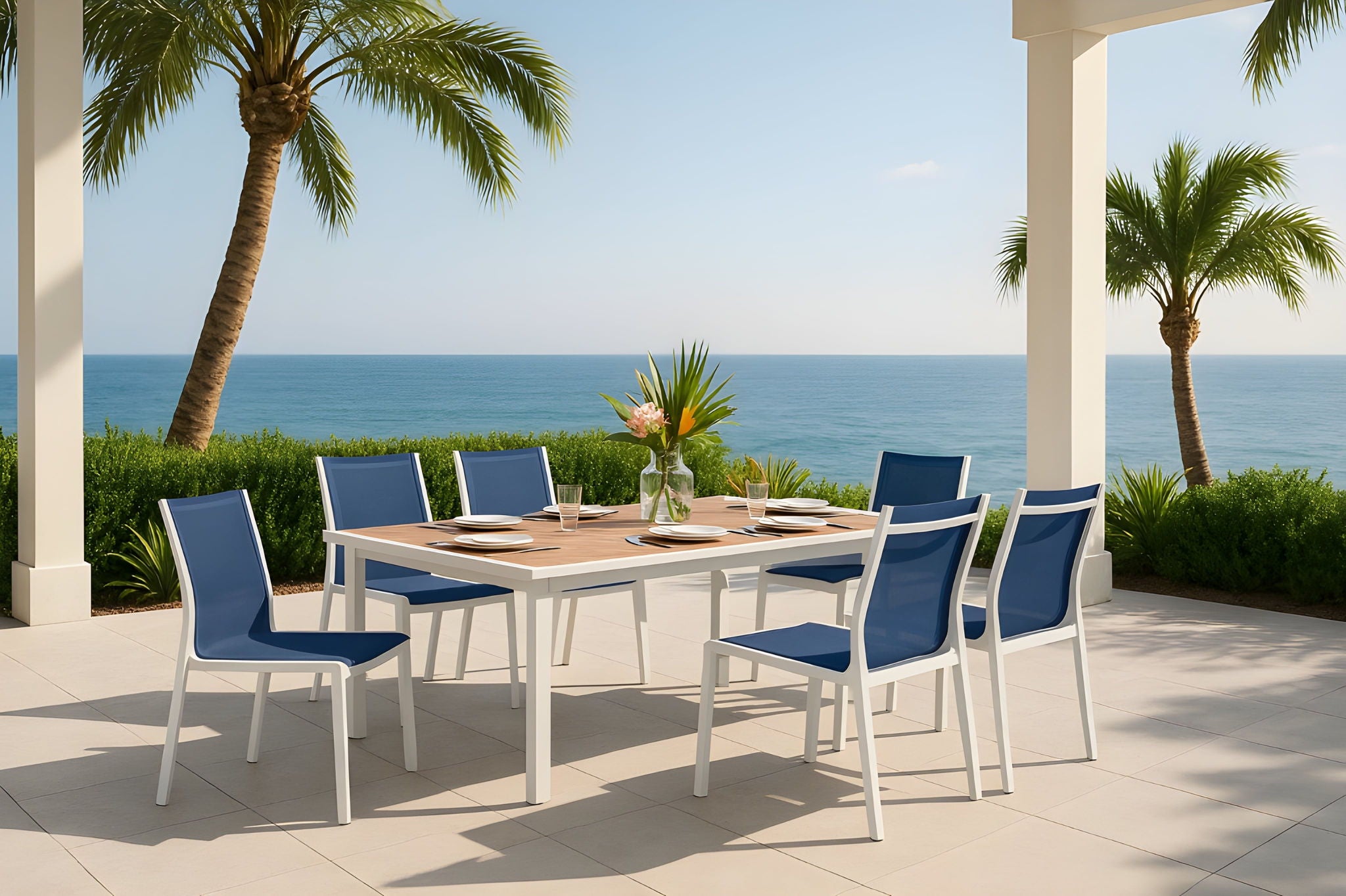 Nizuc - Outdoor Patio Dining Chair With White Frame (Set of 2) - Urban Living Furniture (Los Angeles, CA)