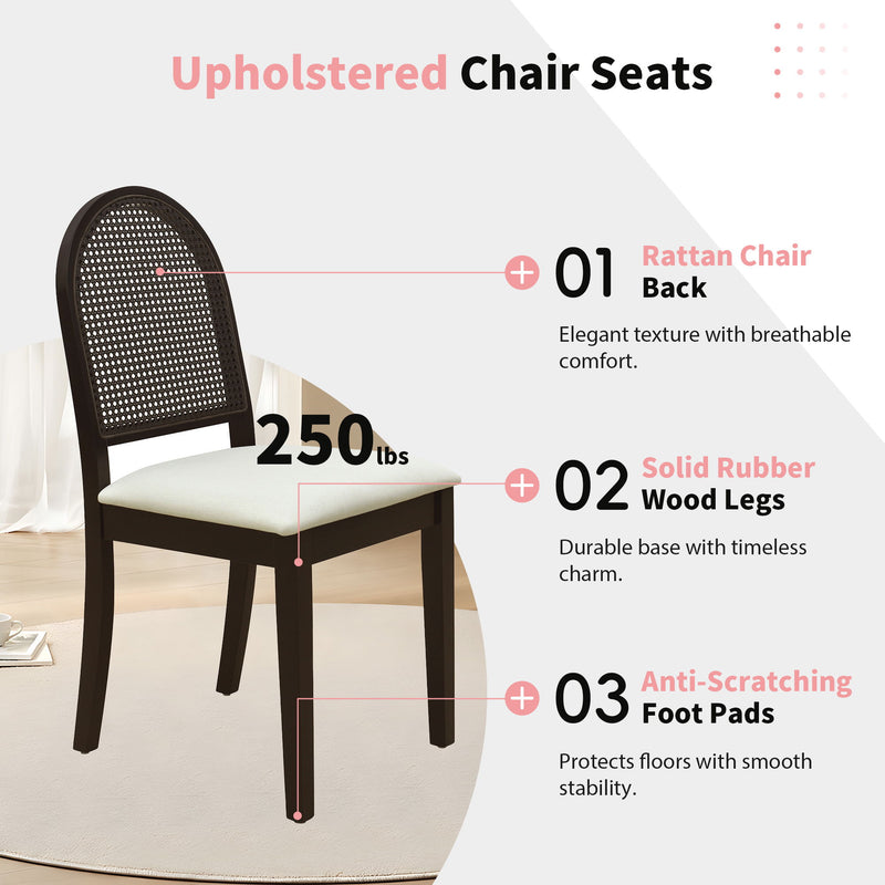 Modern Double Pedestal 6 Piece Dining Table Set, 4 Upholstered Rattan Back Dining Chairs And Bench