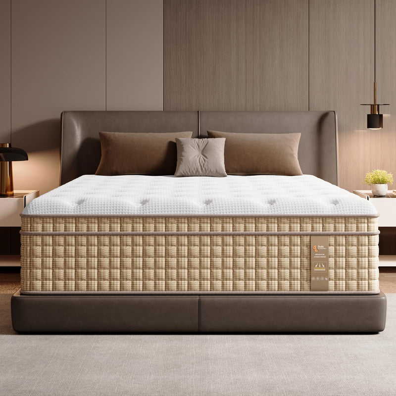 14" King Hybrid Mattress With Innerspring & Gel Memory Foam - Beige / White