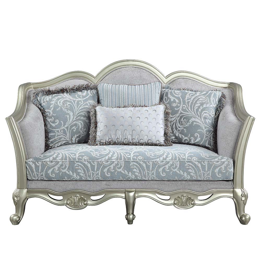 Qunsia - Loveseat - Light Gray Linen & Champagne Finish - Urban Living Furniture (Los Angeles, CA)