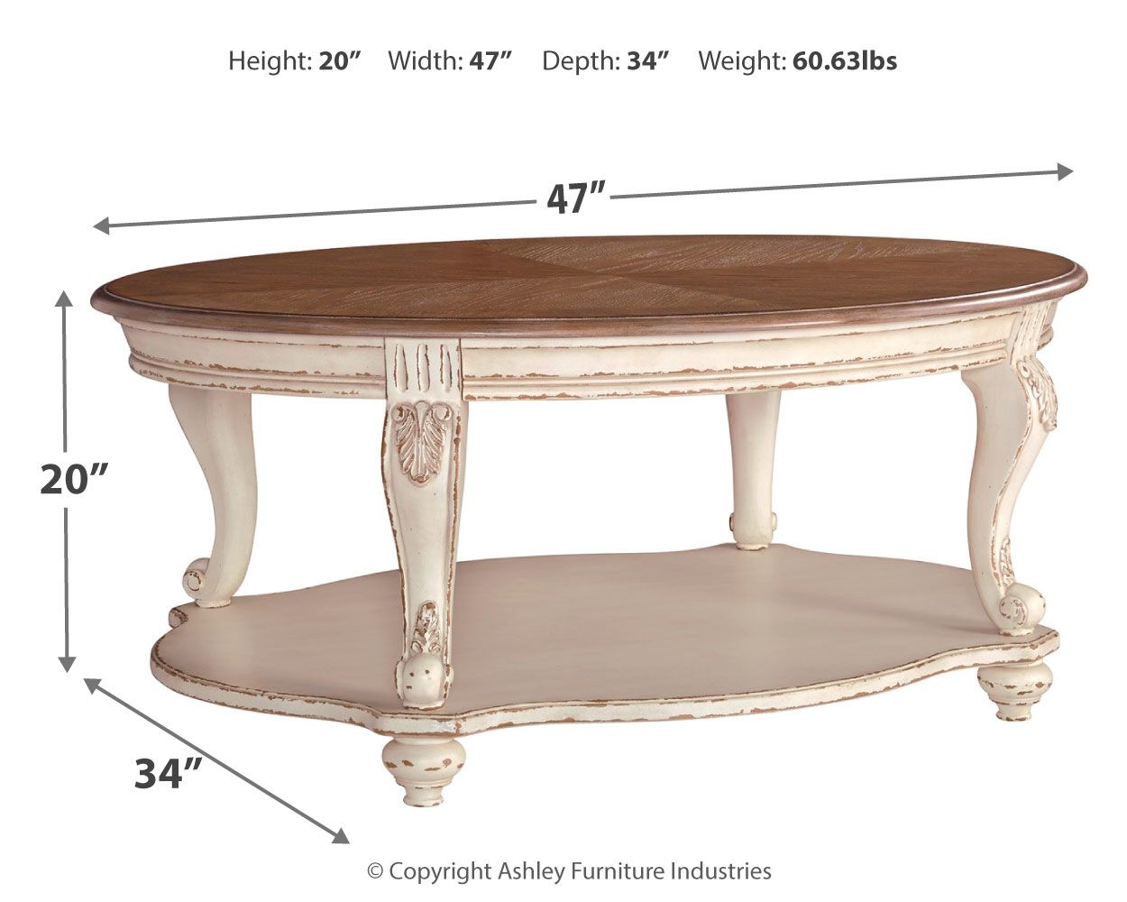 Realyn - White / Brown - Oval Cocktail Table - Urban Living Furniture (Los Angeles, CA)