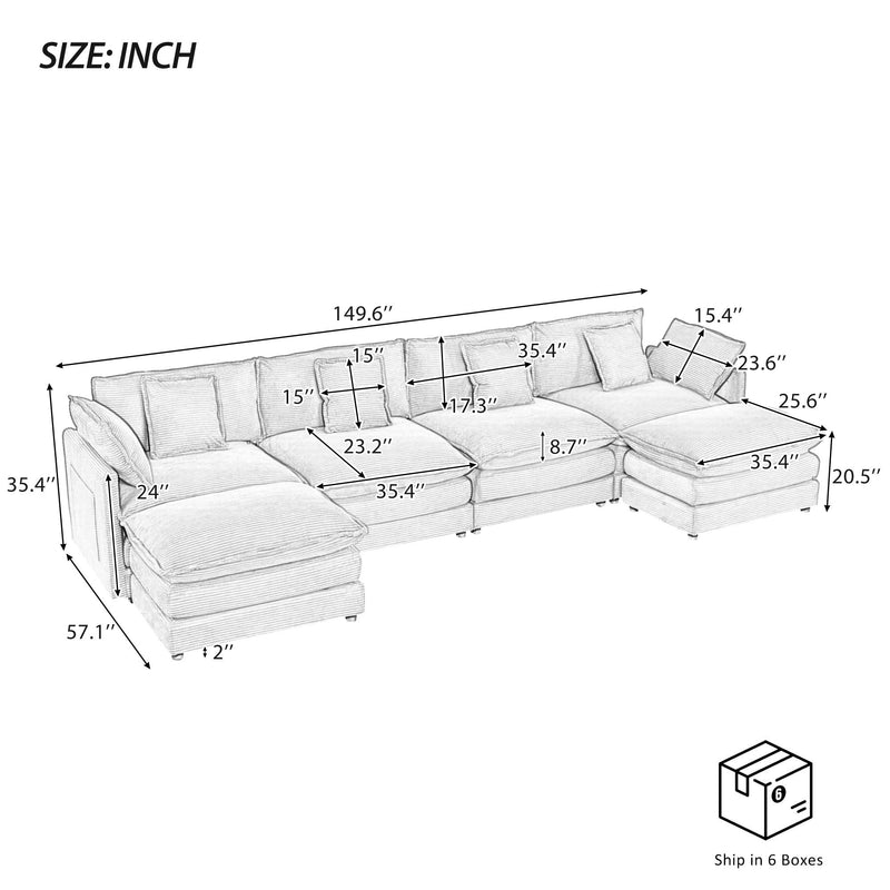Modern Modular Sectional Sofa With Side Storage Pockets For Living Room
