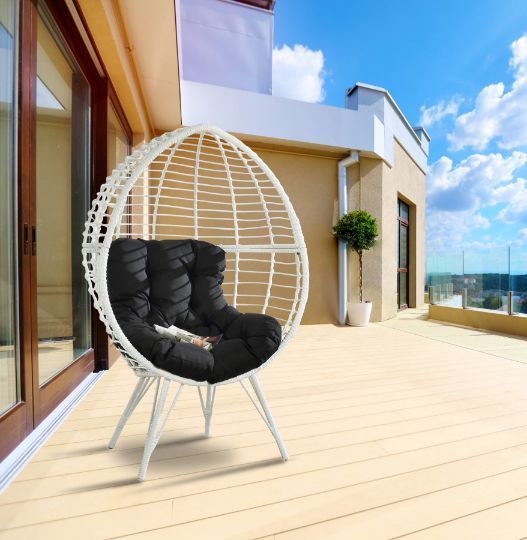 Galzed - Patio Lounge Chair - Black Fabric & White Wicker - Urban Living Furniture (Los Angeles, CA)