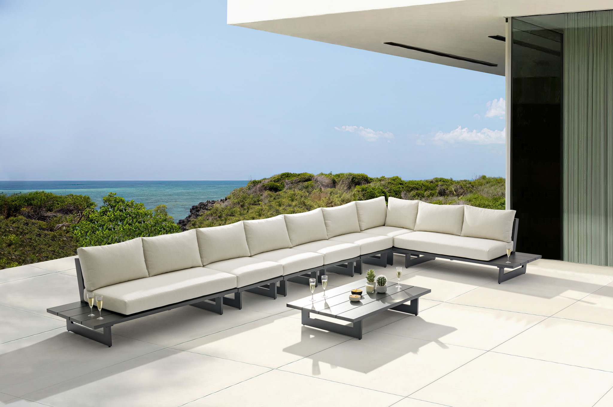 Maldives - 7 Piece Water Resistant Outdoor Patio Modular Sectional With Gray Base