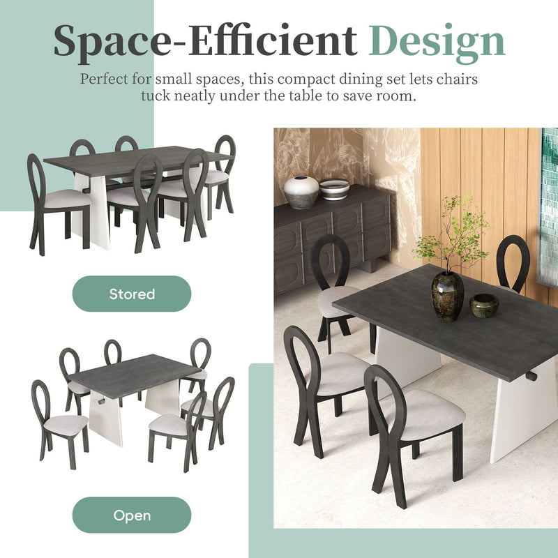 7 Piece Dining Table Set With Trestle Dining Table And 6 Upholstered Dining Chairs