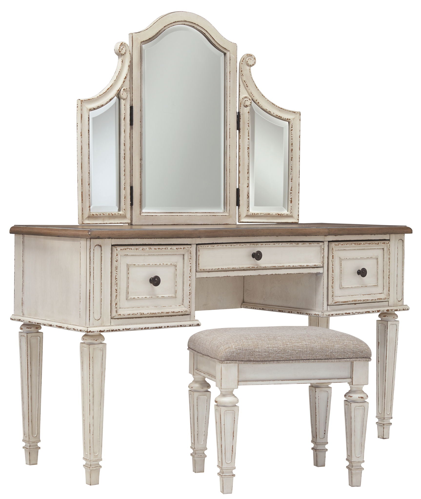 Realyn - White / Brown / Beige - Vanity/Mirror/Stool (Set of 3) - Urban Living Furniture (Los Angeles, CA)