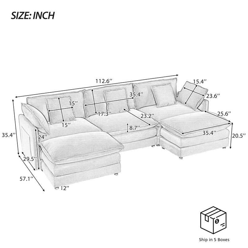 Modern Modular Sectional Sofa With Side Storage Pockets For Living Room