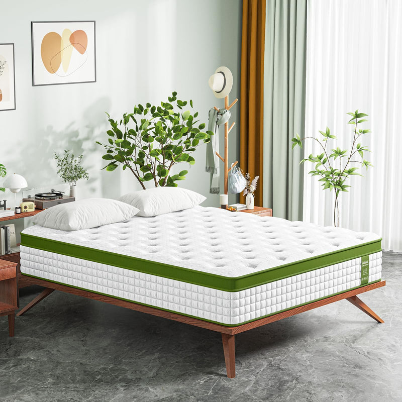 14" King Hybrid Mattress With Gel Memory Foam And Pocket Springs - Green