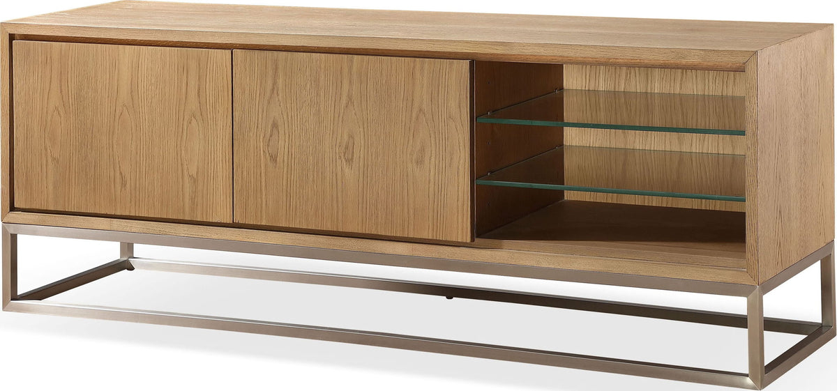 One - Coastal Modern TV Console - Brushed Stainless Steel And Bisque