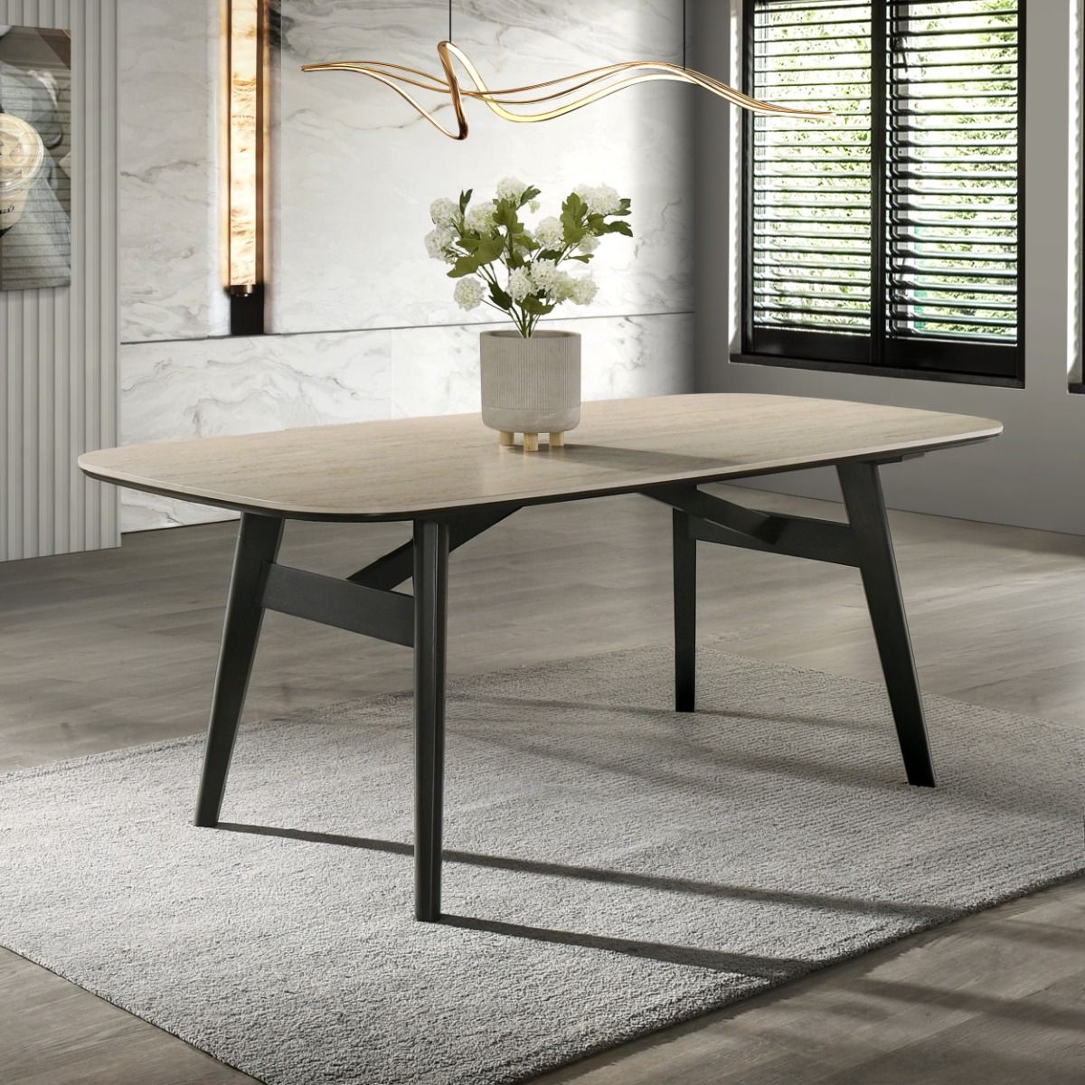Lark - Dining Table - Travertine / Black - Urban Living Furniture (Los Angeles, CA)