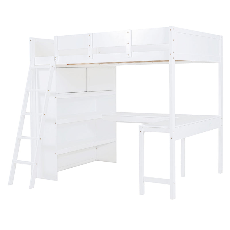 Modern Loft Bed With Desk And Shelves