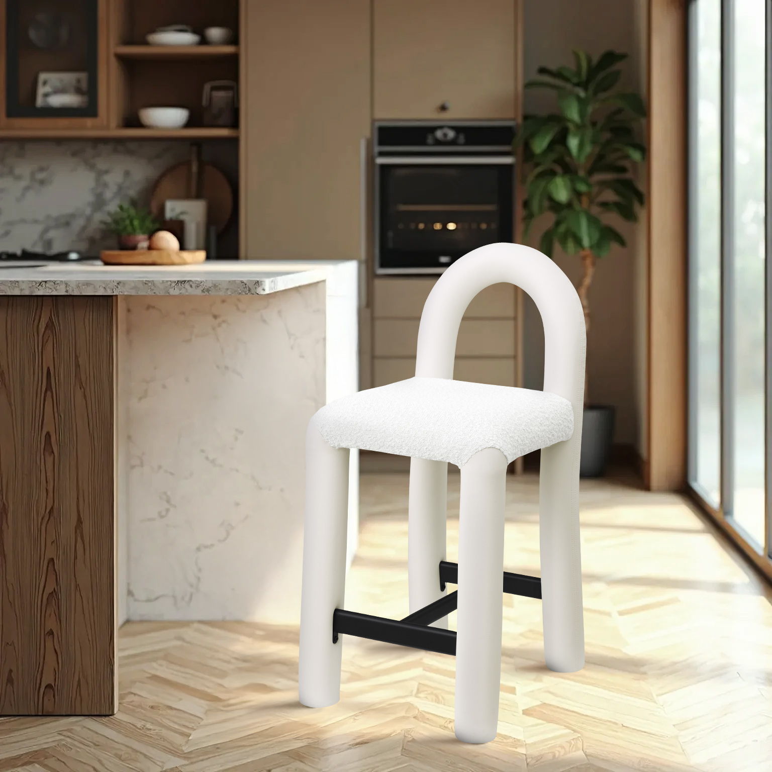 Amari - Vegan Leather and Boucle Fabric Stool - Urban Living Furniture (Los Angeles, CA)