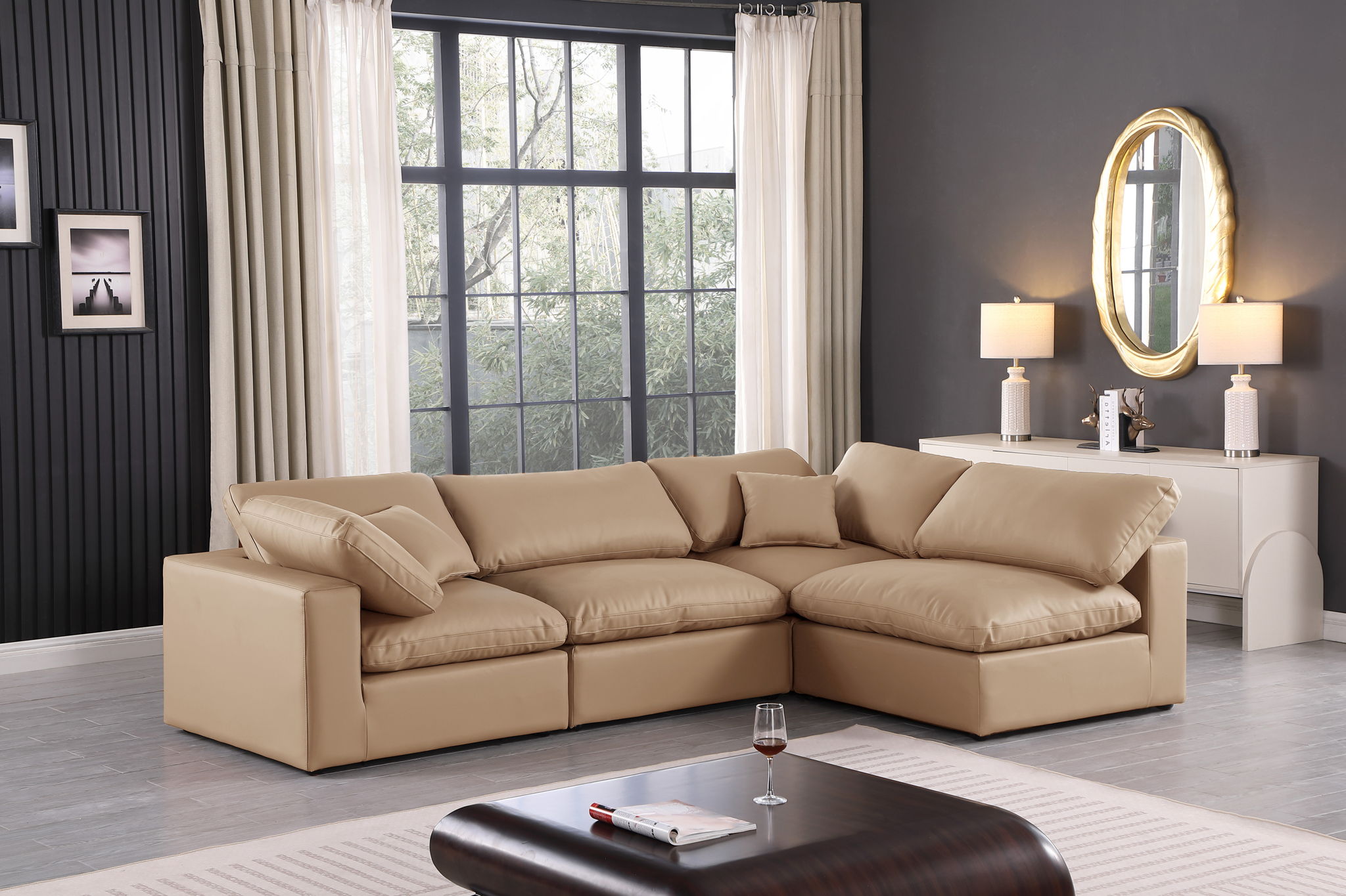 Comfy - 4 Piece Faux Leather Modular Armless Sectional - Tan - Urban Living Furniture (Los Angeles, CA)