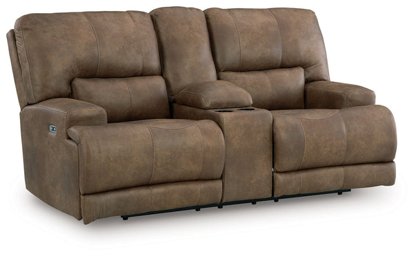 Beckley Place - Earth - Power Reclining Loveseat With Console / Adjustable Headrest