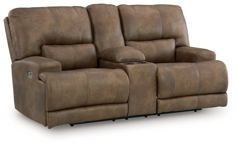 Beckley Place - Earth - Power Reclining Loveseat With Console / Adjustable Headrest
