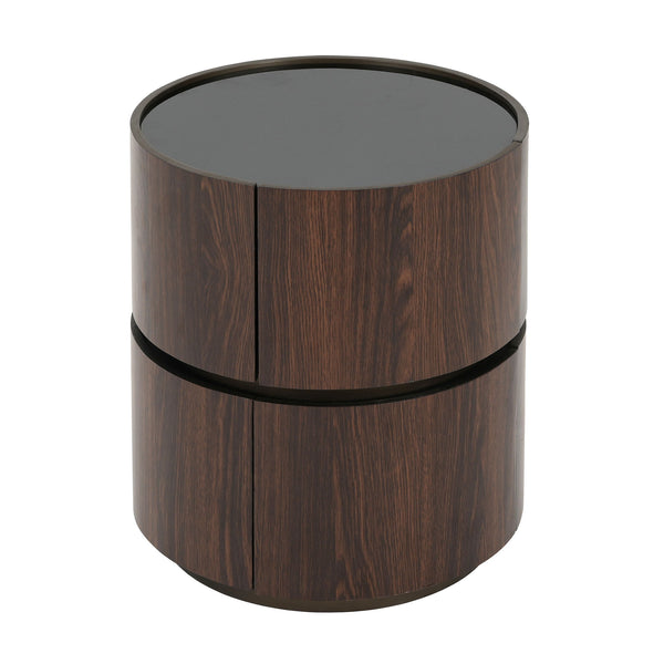 Elegant Italian High Grade Double Layer Storage Round Side Table - Brown / Black